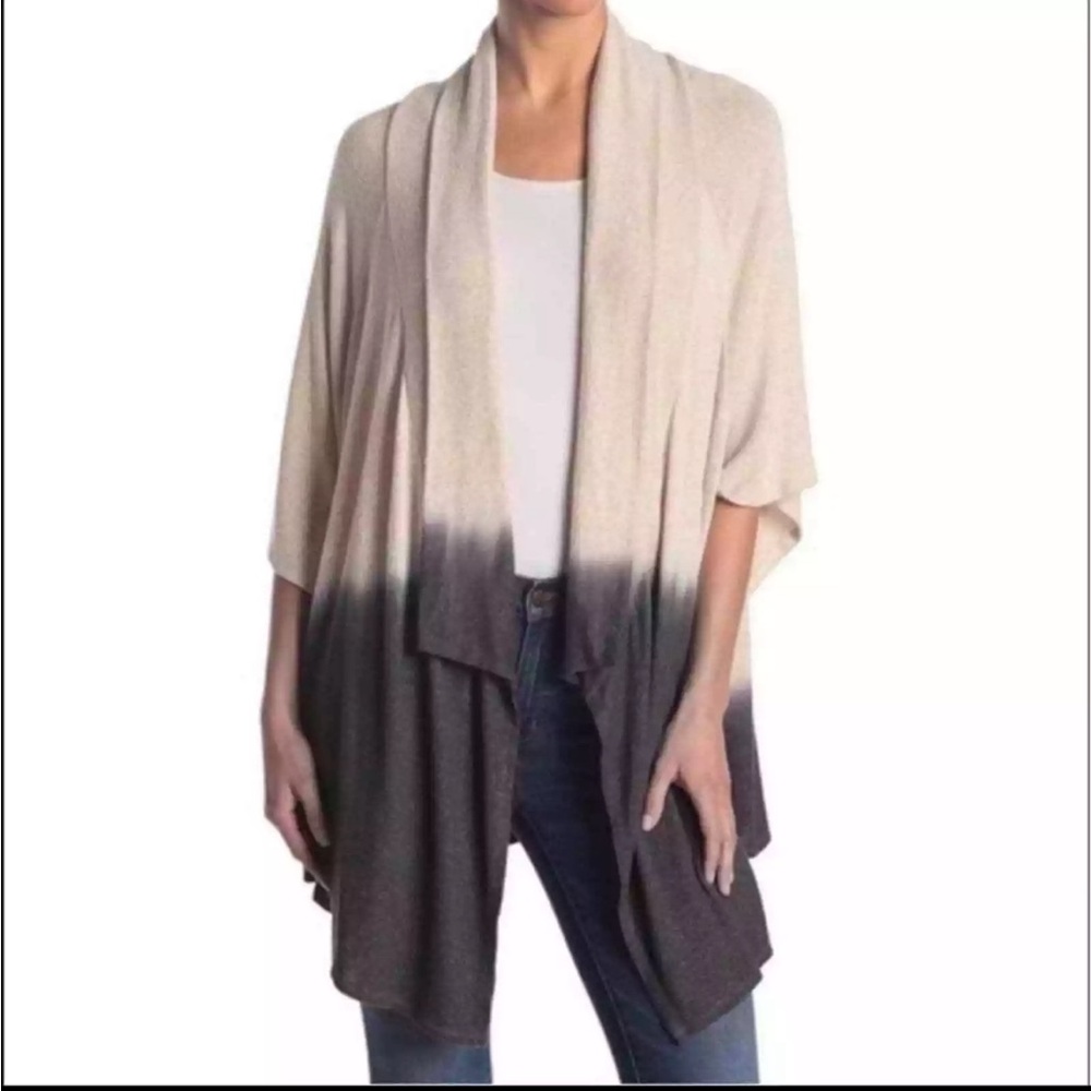 Status by Chenault Open Cardigan Ombre Dip Dye Oatmeal and Navy Women's S.